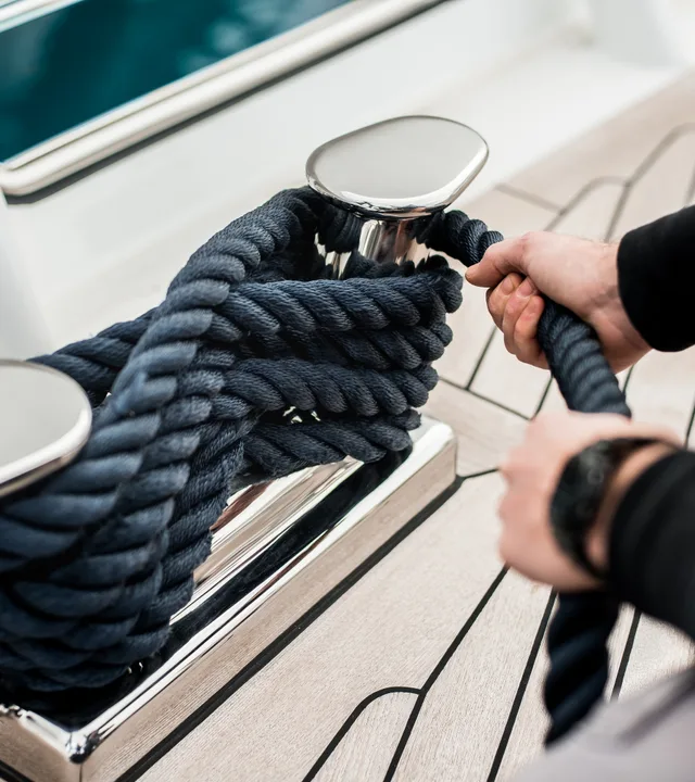 Lines being handled on a chrome deck cleat