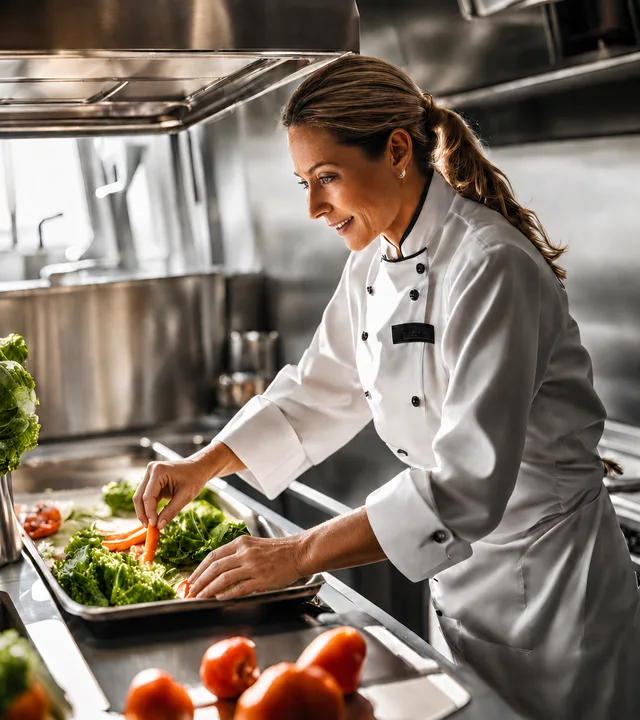 A chef preparing food in a yacht galley